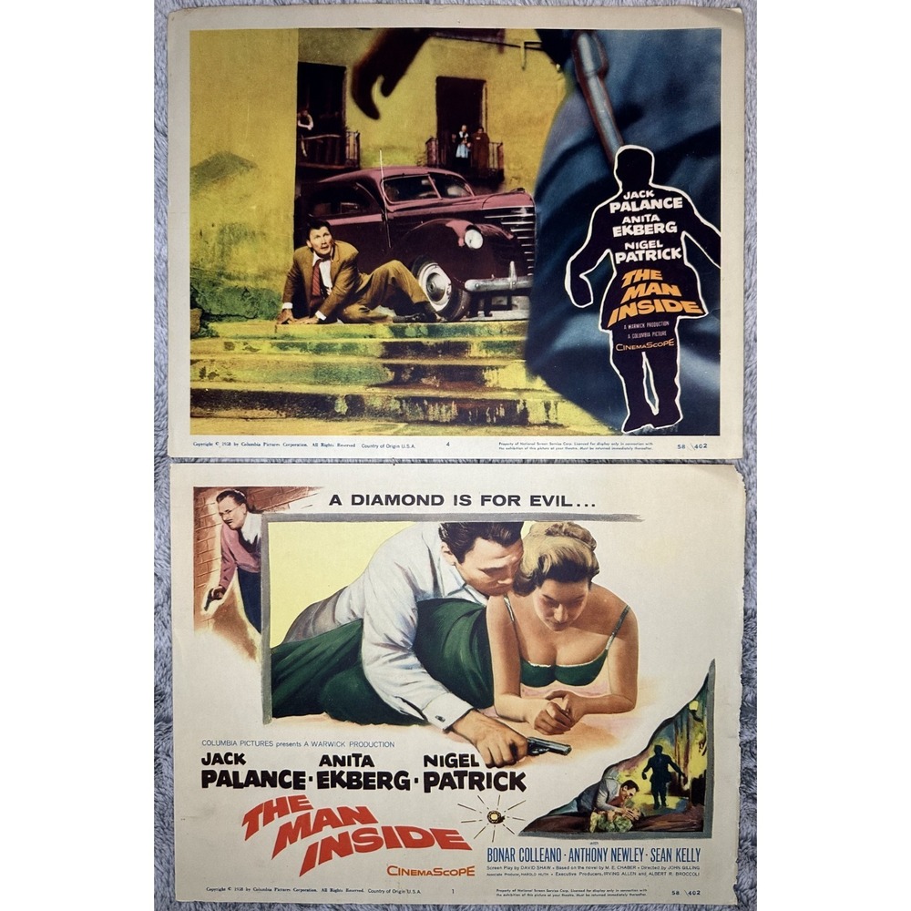 The Man Inside (1958) Lobby Cards Lot of 2 – Jack Palance & Anita Ekberg VG